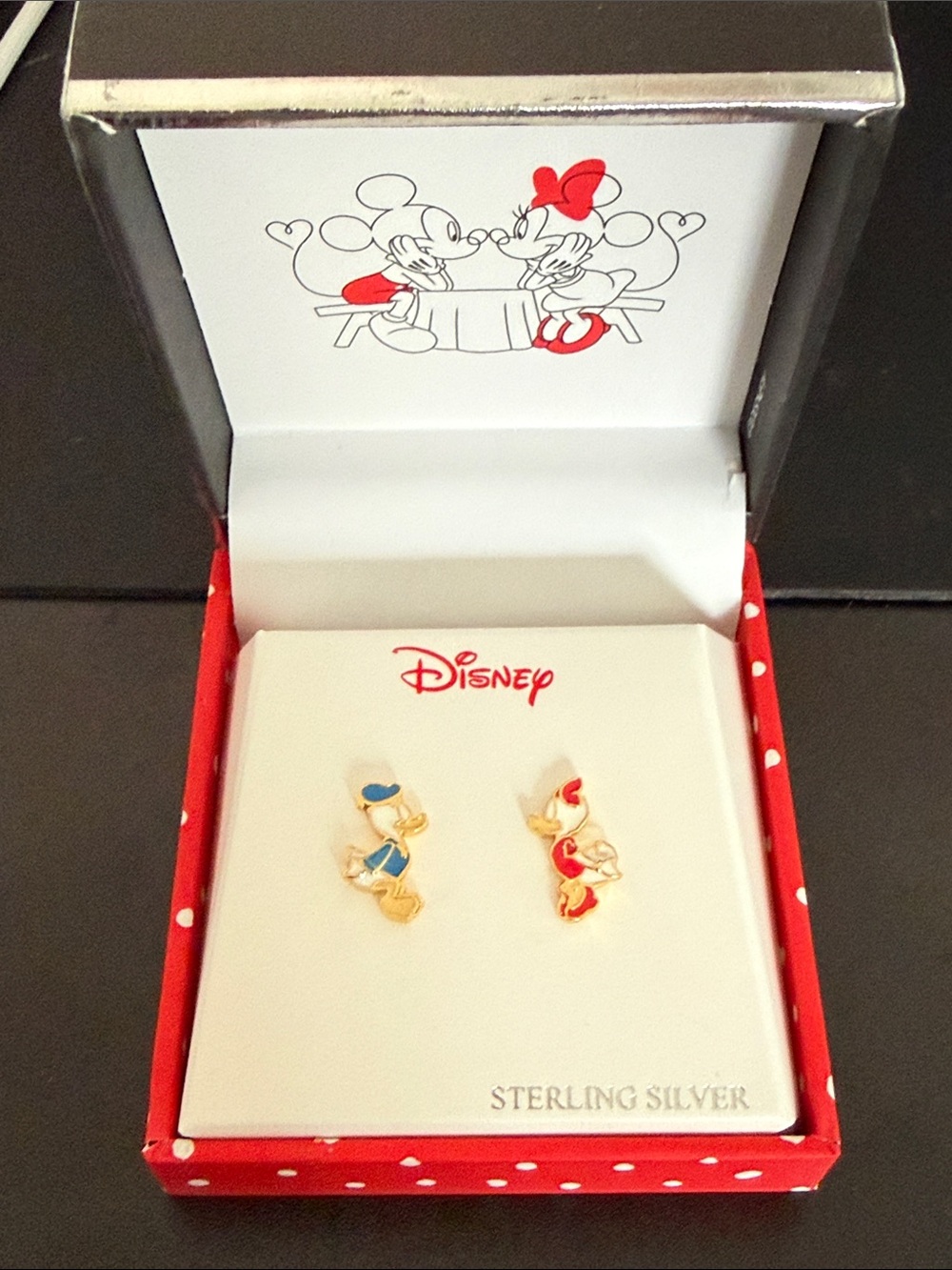 Disney Donald & Daisy Duck Sterling Silver Stud Earrings in Box - Red & Blue
